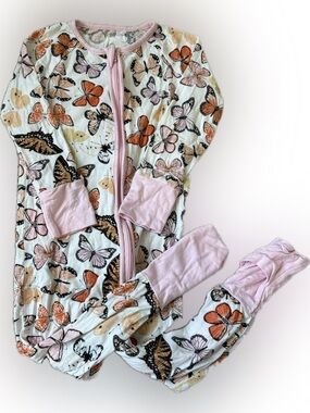 Butterfly Print Pink Trim Zipper Footed Sleeper